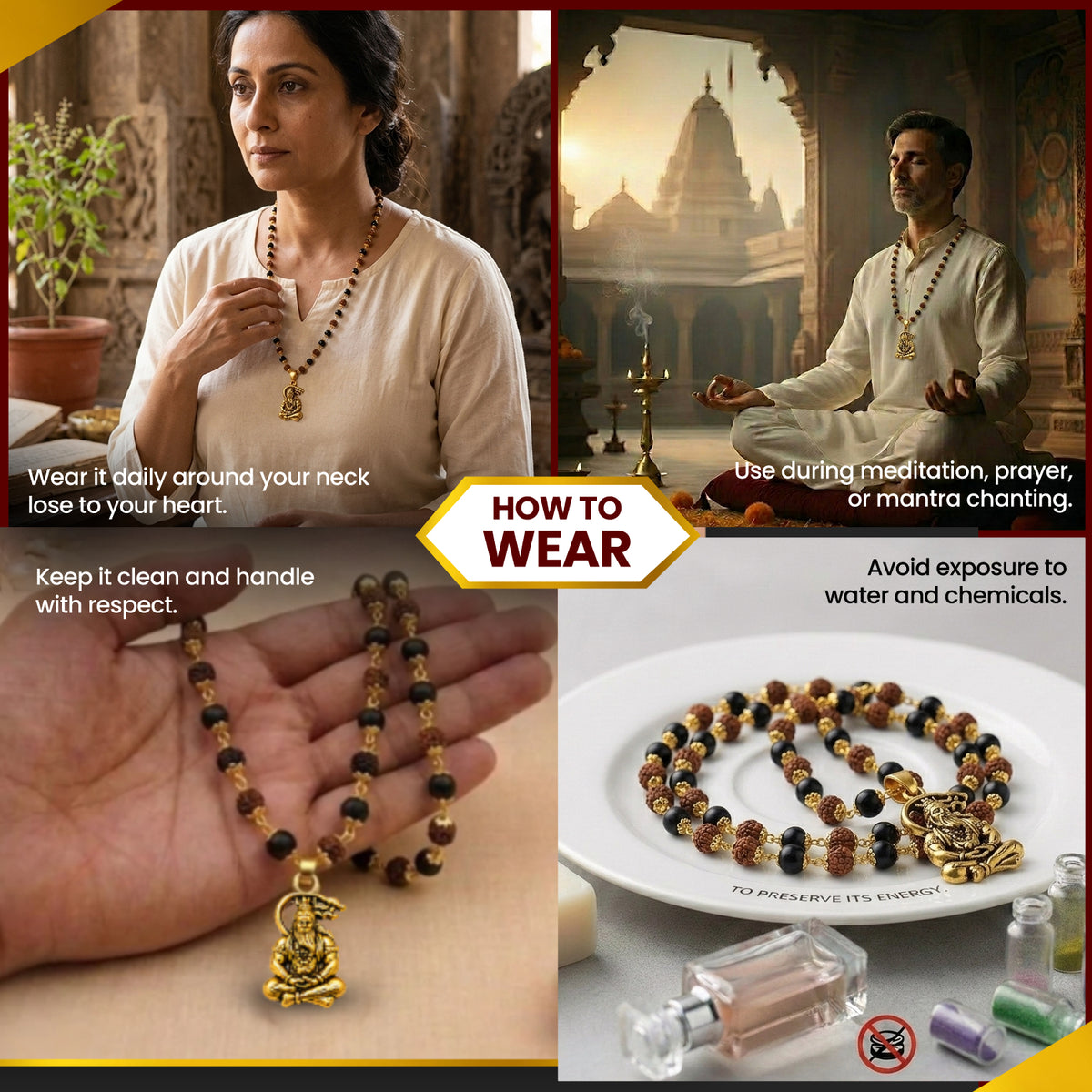 Golden Bajrangbali Meditation Karungali Rudraksha Mala