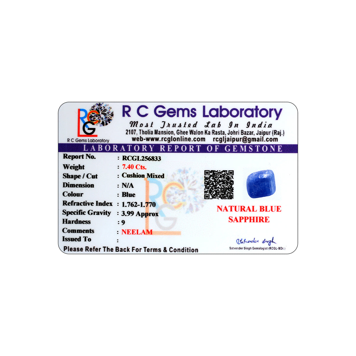 Neelam (Blue Sapphire) 7.40 Cts