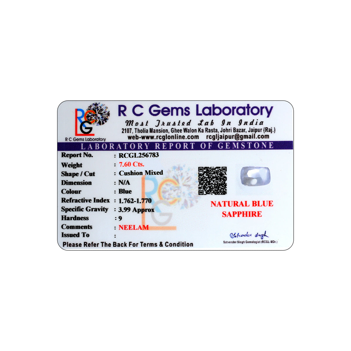 Neelam (Blue Sapphire) 7.60 Cts