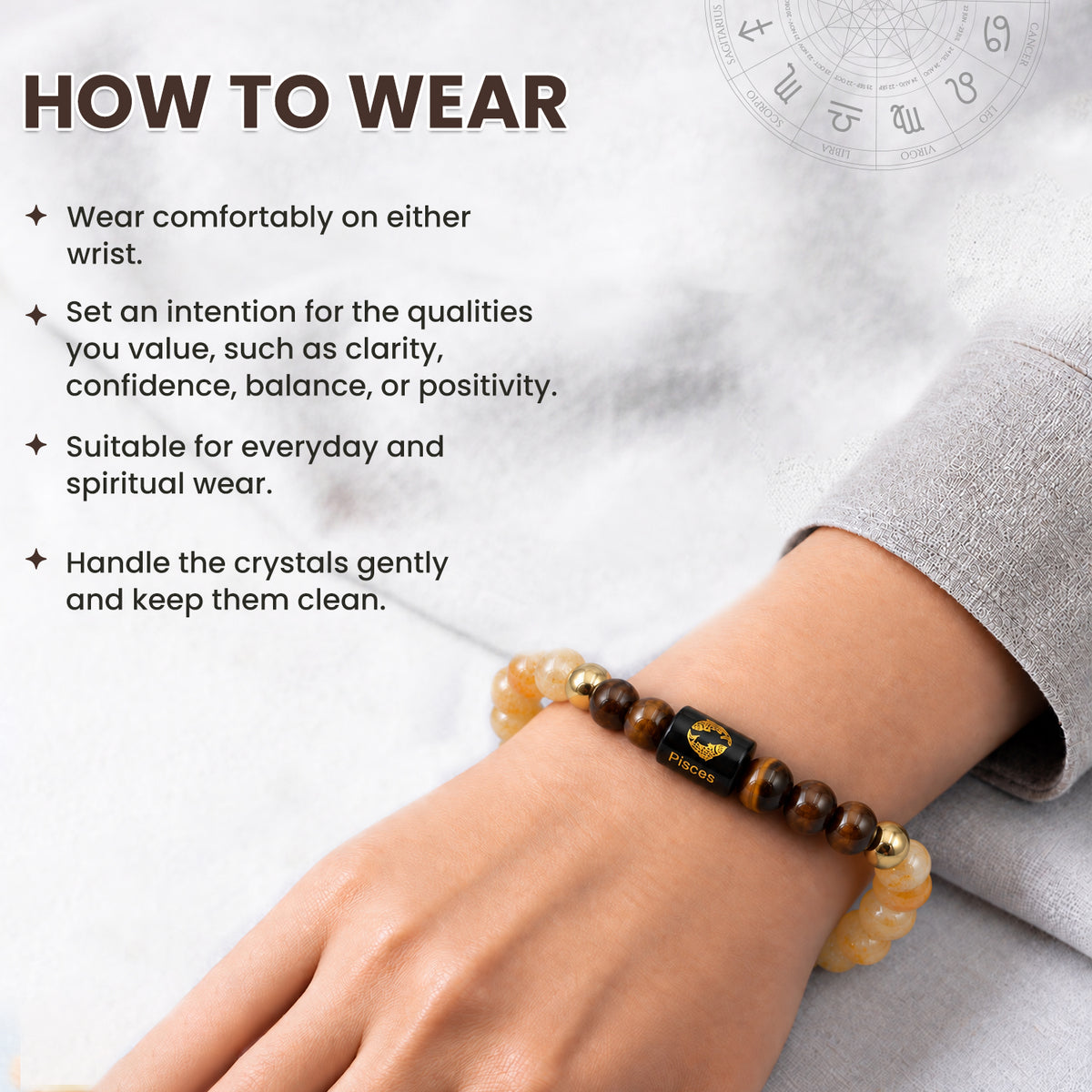 Pisces (मीन राशि) Zodiac Citrine & Tiger Eye Crystal Bracelet