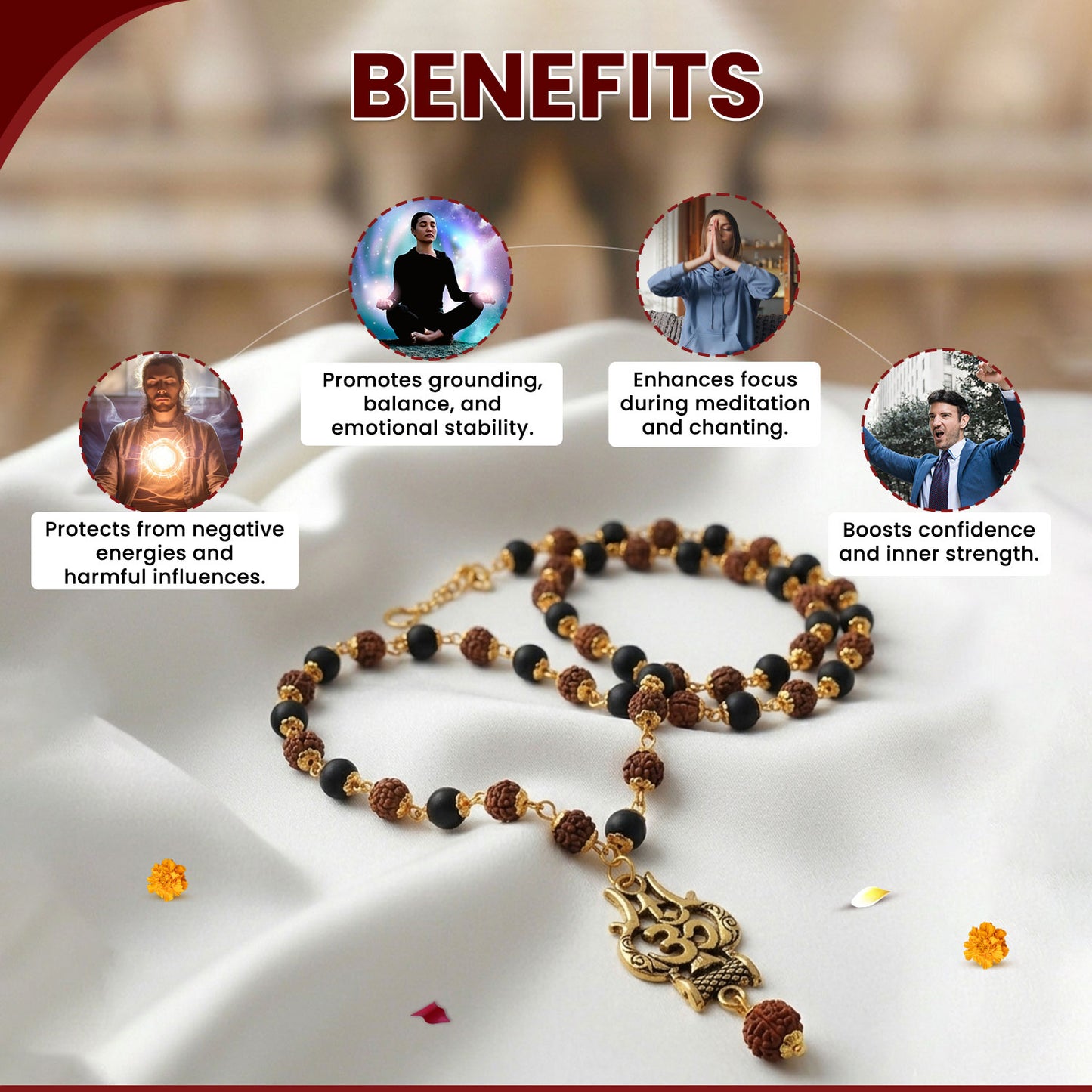 Rudraksha Karungali Mala with Trishul Pendant 