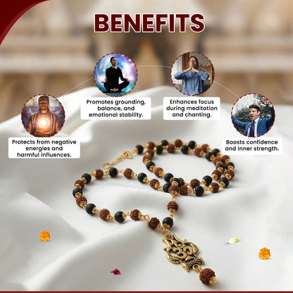 Rudraksha Karungali Mala with Trishul Pendant 