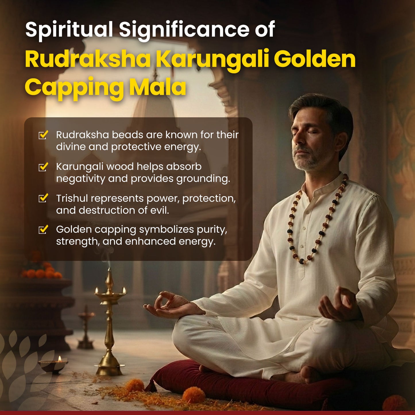 Rudraksha Karungali Golden Capping Mala