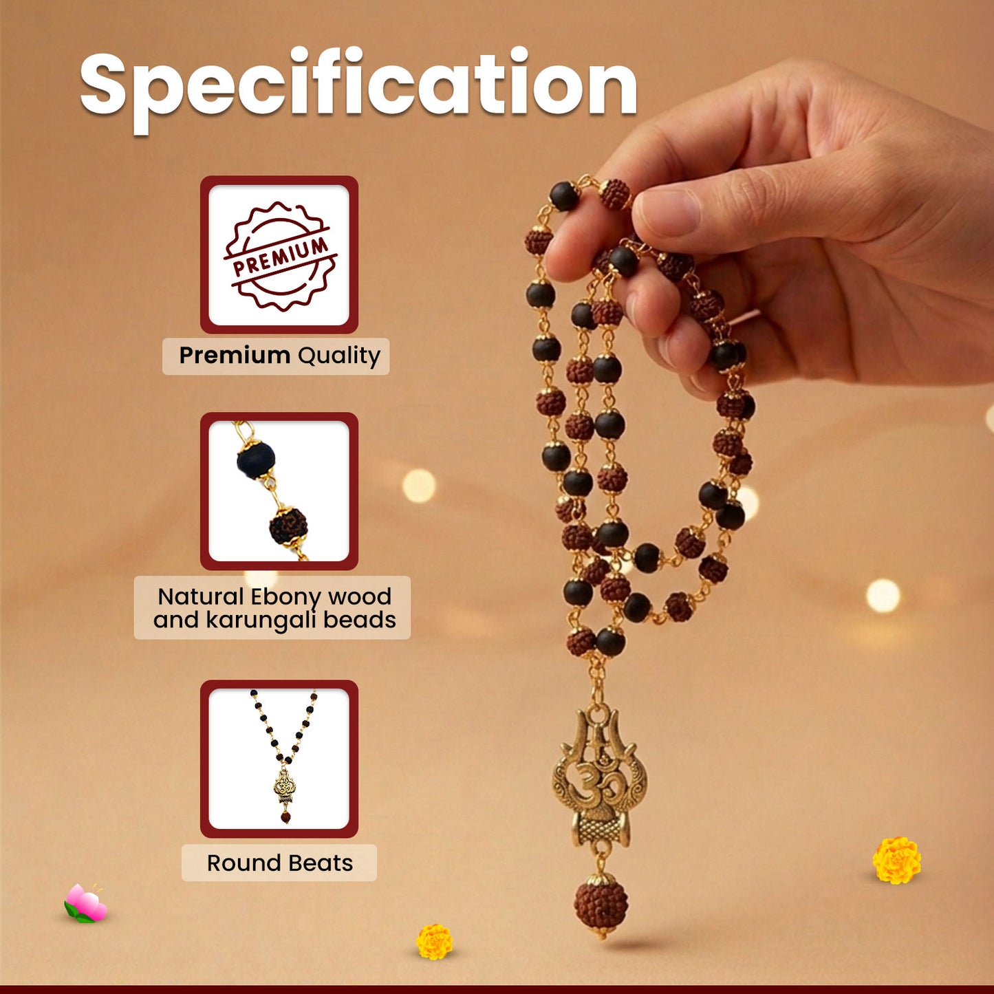 Rudraksha Karungali Mala with Trishul Pendant 