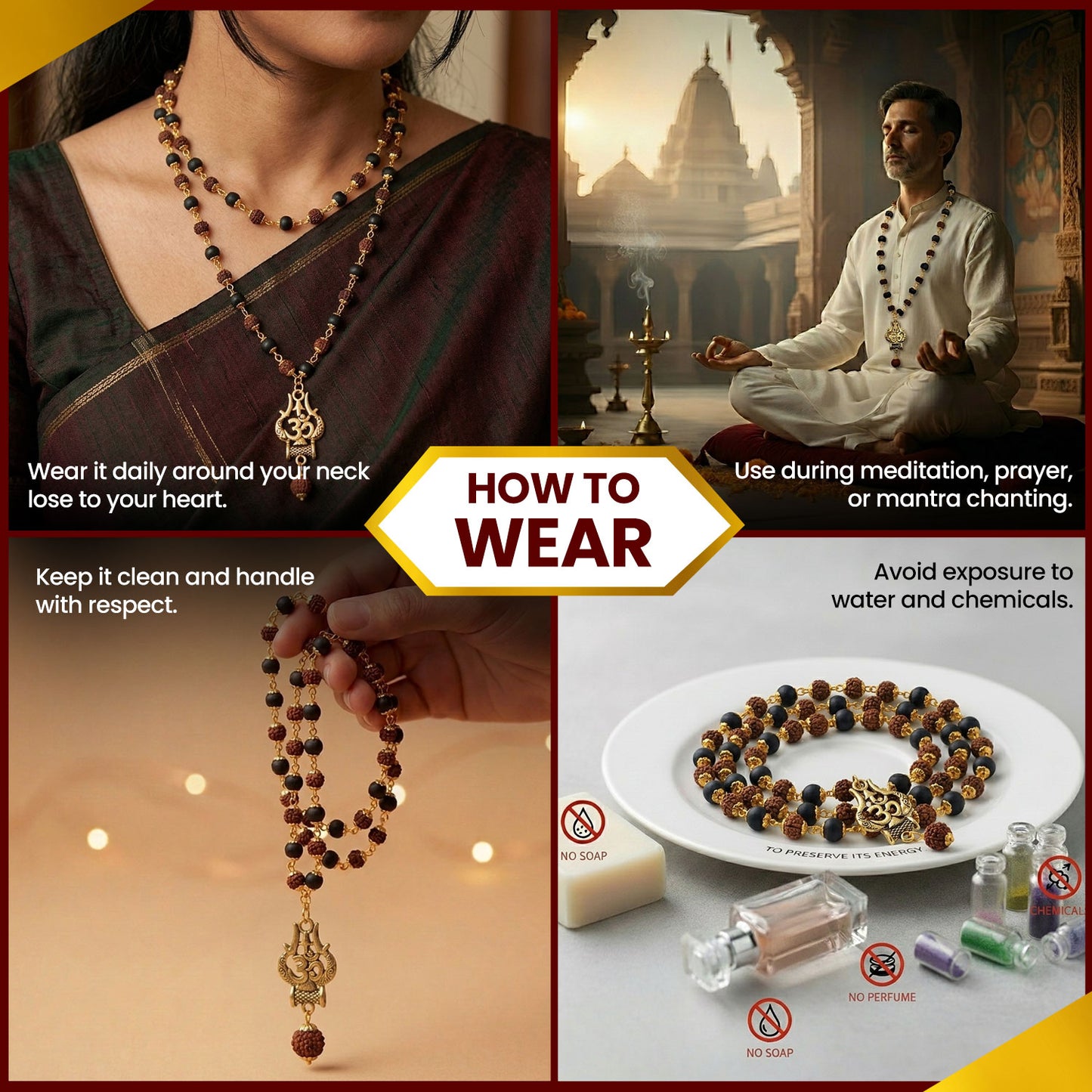 Rudraksha Karungali Mala with Trishul Pendant 