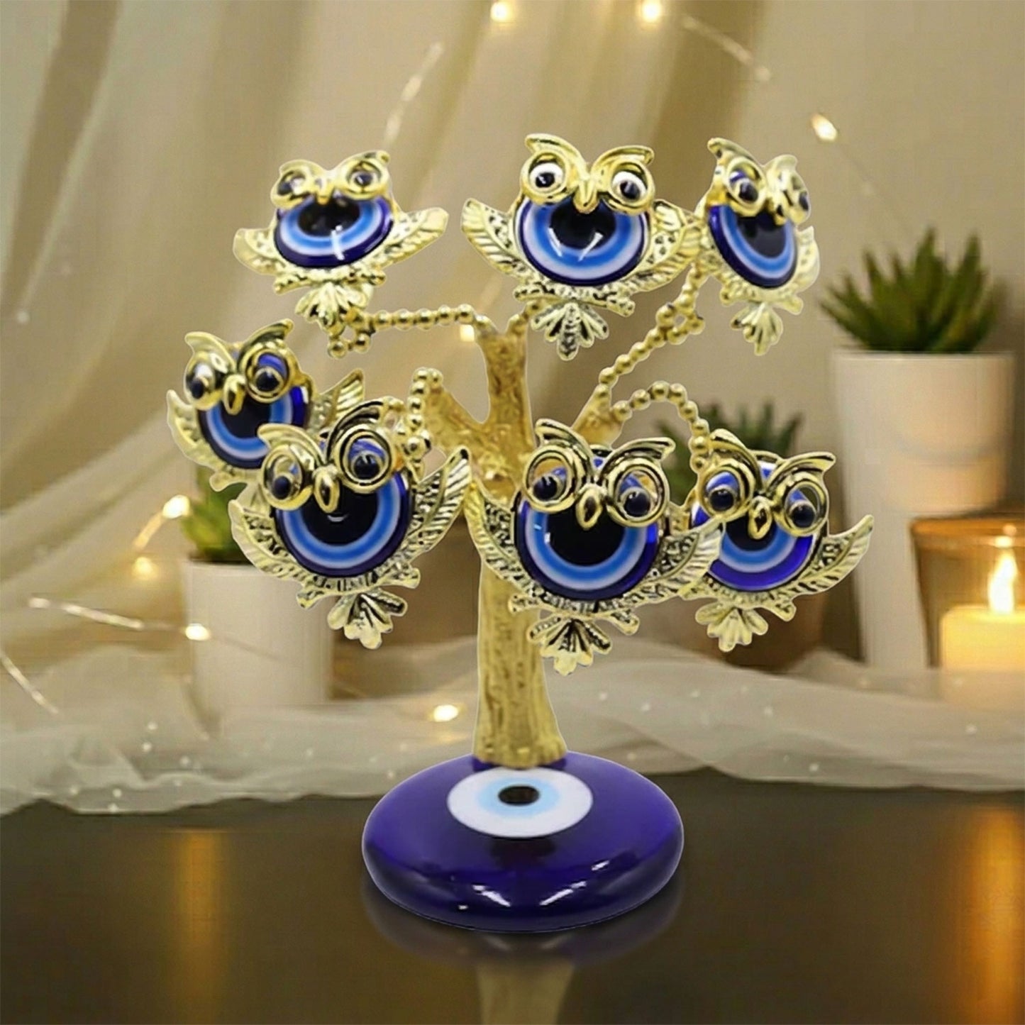 7 Golden Owl Evil Eye Tree