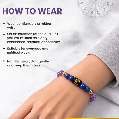 Aquarius (कुंभ राशि) Zodiac Amethyst & Lapis Lazuli Crystal Bracelet