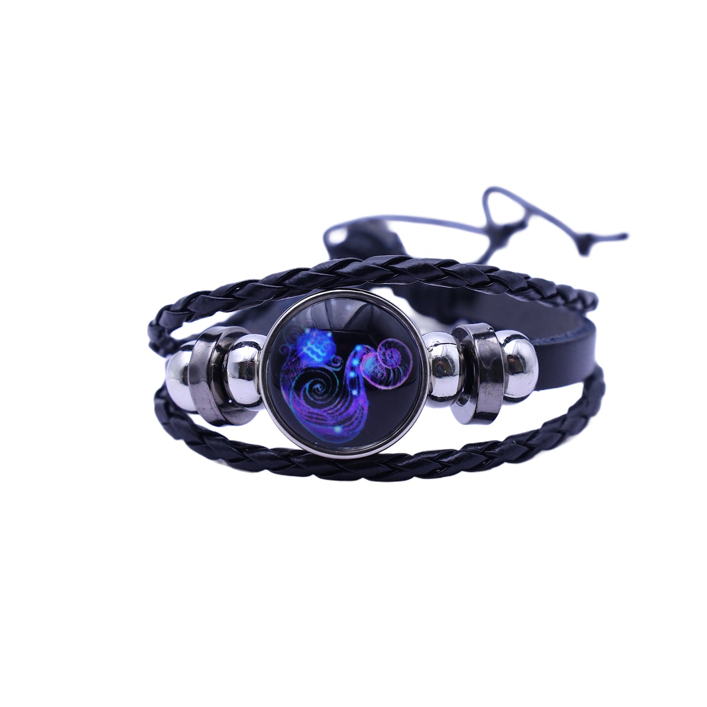 Zodiac Bracelet–Elegant Black Leather Design with 12 Constellation Signs
