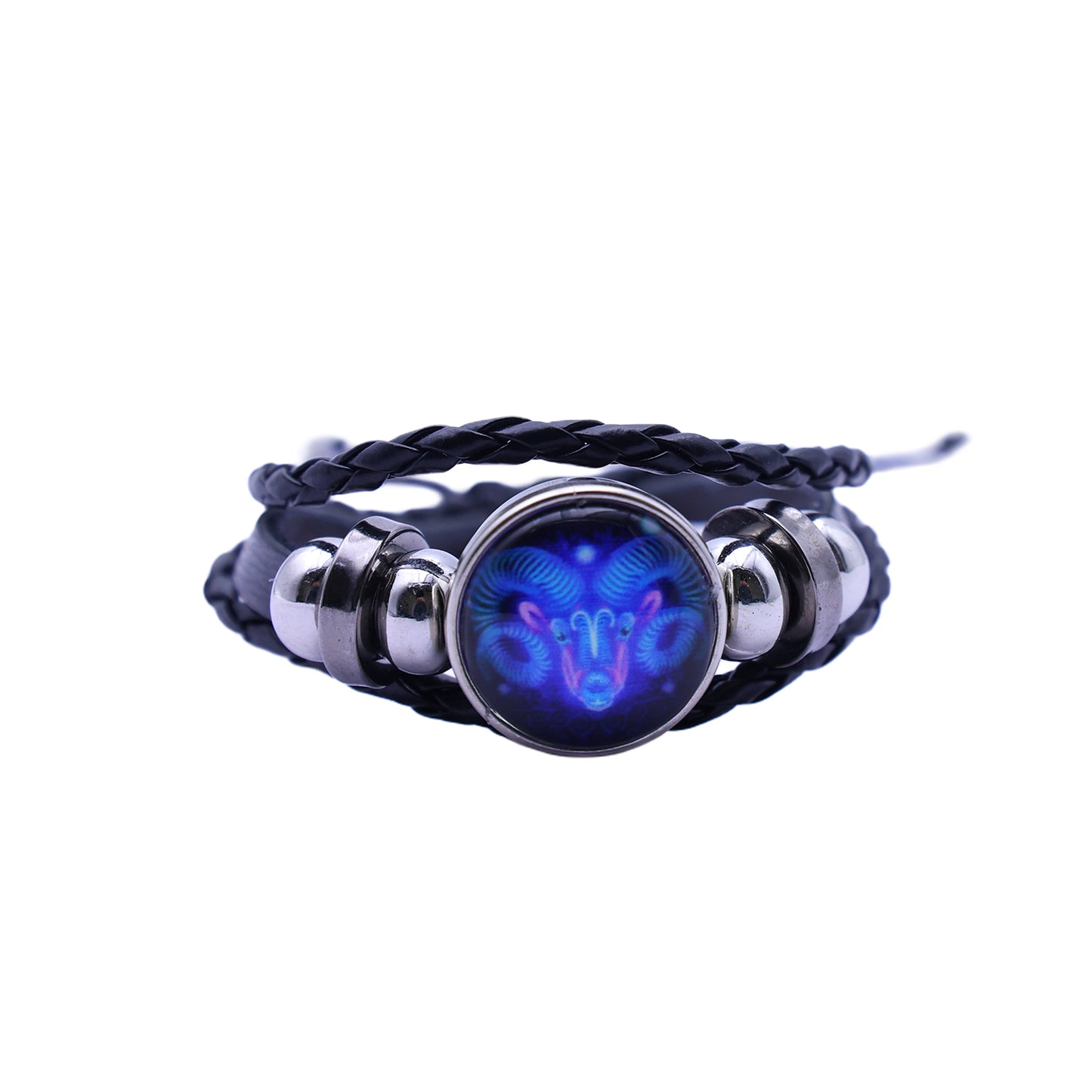 Zodiac Bracelet–Elegant Black Leather Design with 12 Constellation Signs