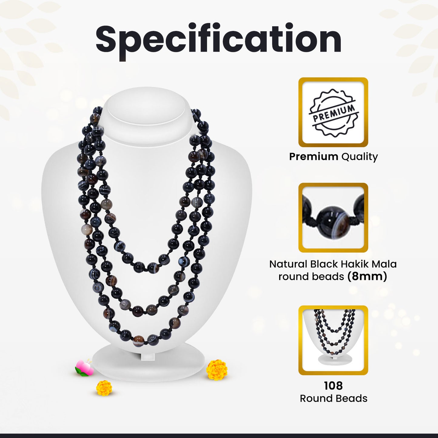 Black Hakik Mala (108 Beads)