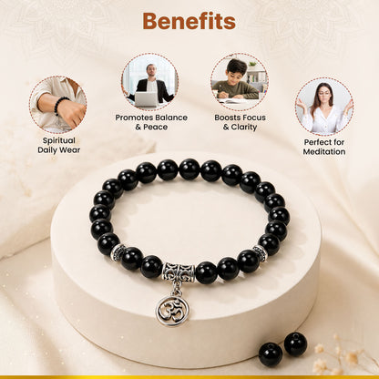 Black Obsidian Om Charm Bracelet