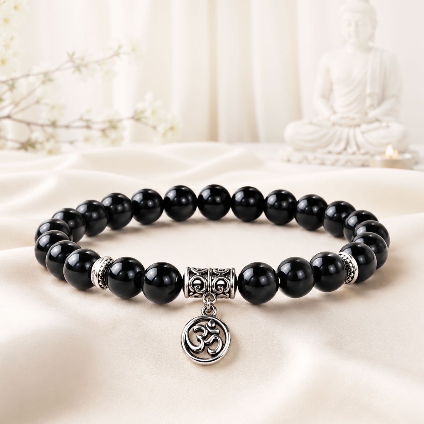 Black Obsidian Om Charm Bracelet