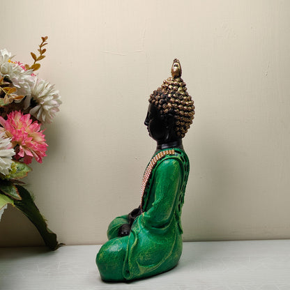 Green Meditating Lord Buddha Idol 11 inch