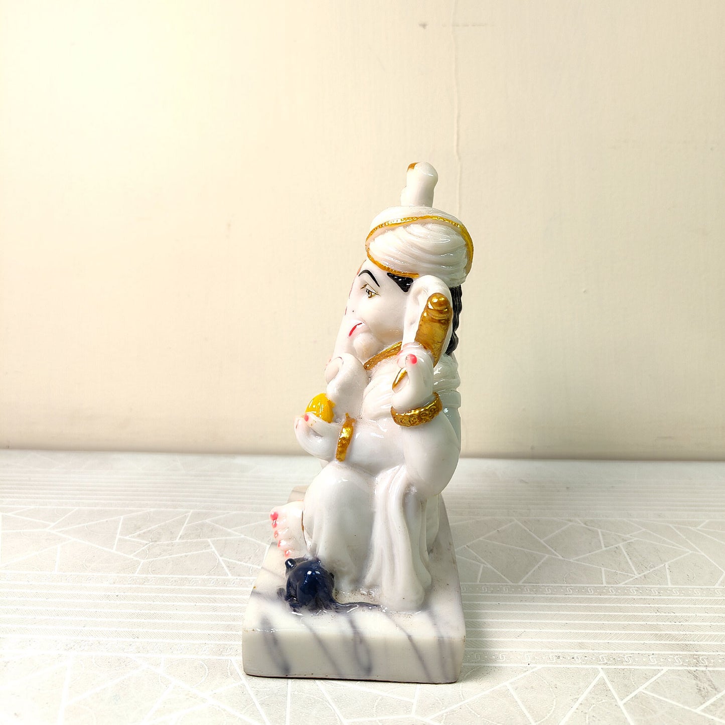 Divine Pagdi Ganesh  Idol -Marble Dust