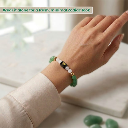 Gemini (मिथुन राशि) Zodiac Green Aventurine & Milky Quartz Crystal Bracelet