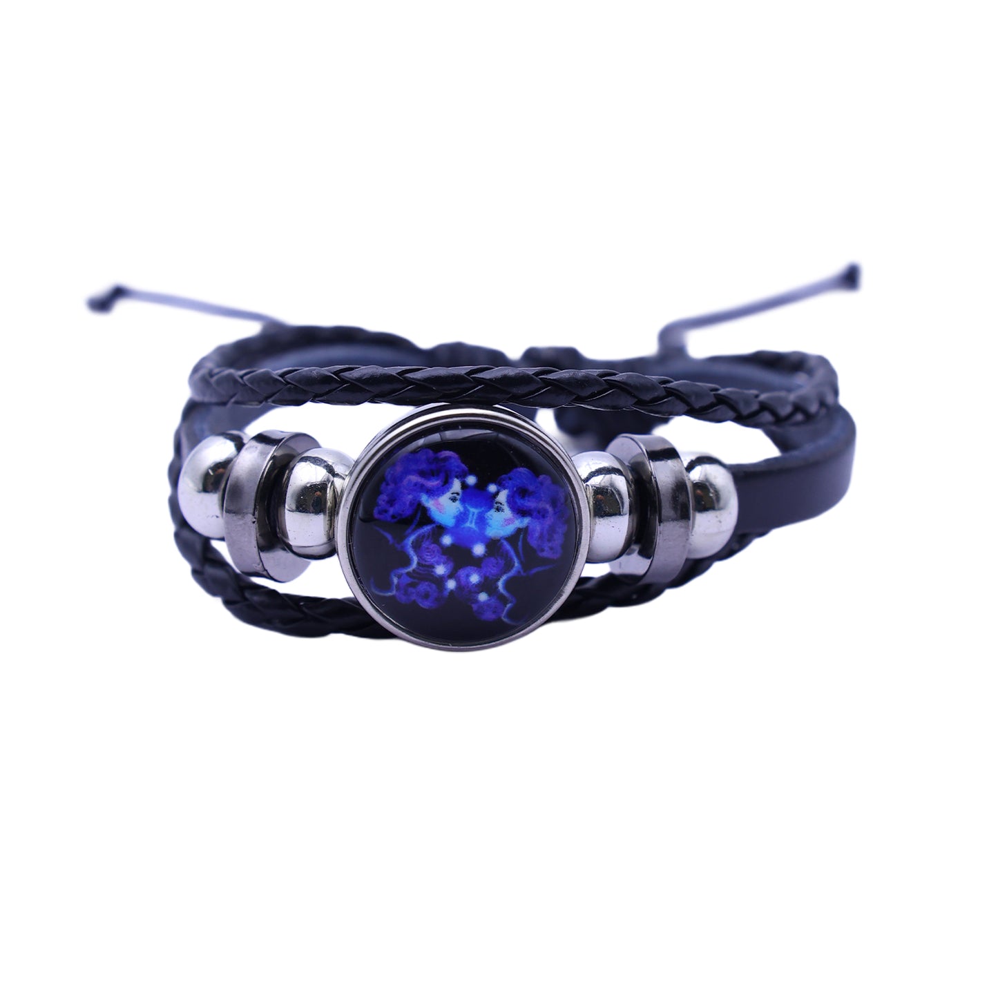 Zodiac Bracelet–Elegant Black Leather Design with 12 Constellation Signs