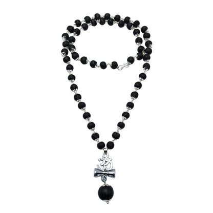 Karungali Silver Plated Mala with Om Damru Locket