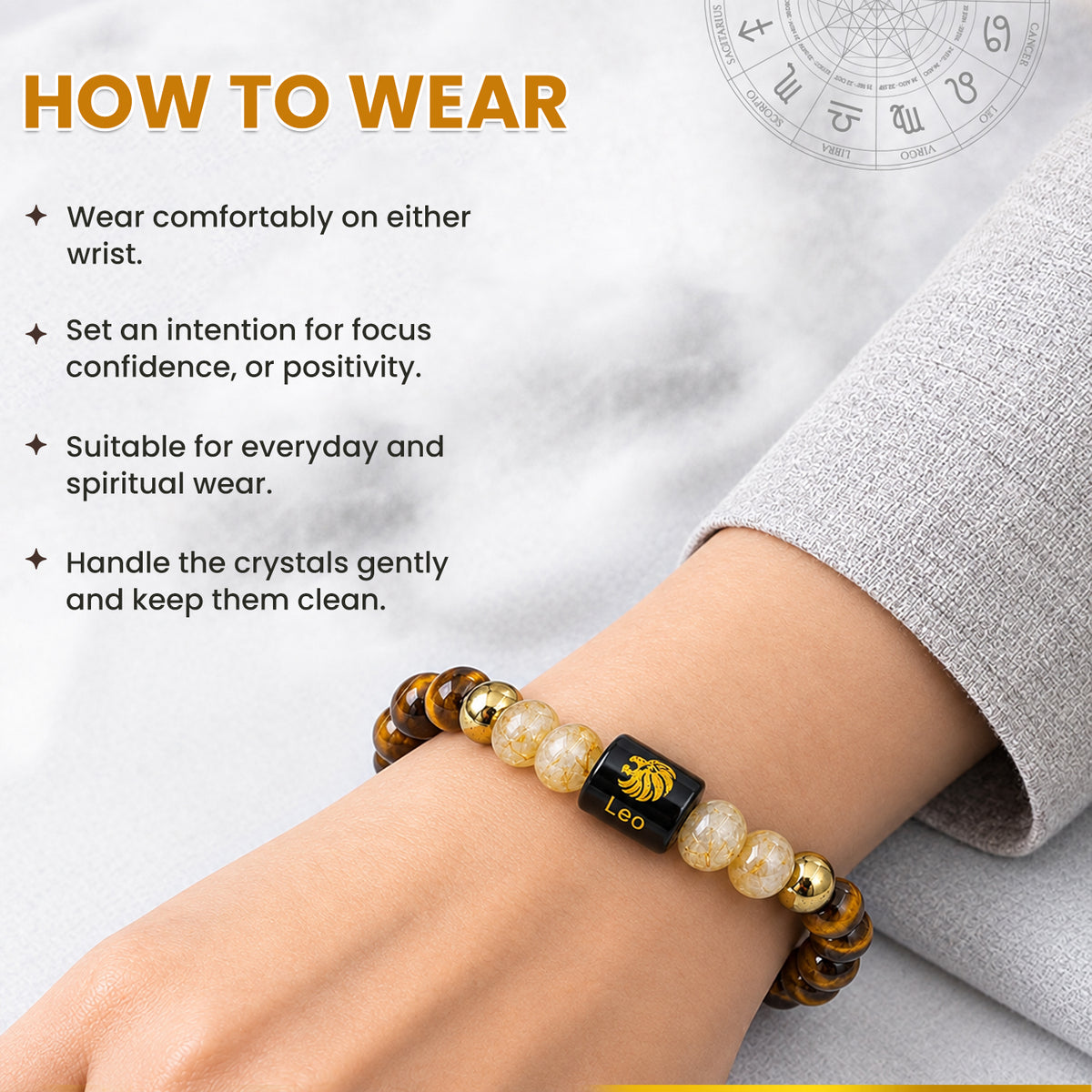 Leo (सिंह राशि) Zodiac Tiger Eye & Citrine Crystal Bracelet
