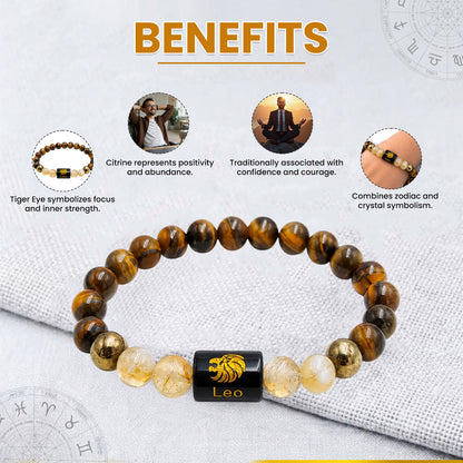 Leo (सिंह राशि) Zodiac Tiger Eye & Citrine Crystal Bracelet