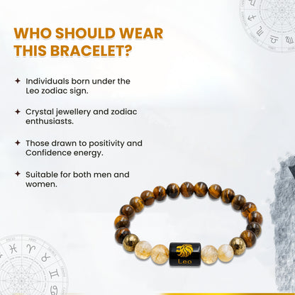 Leo (सिंह राशि) Zodiac Tiger Eye & Citrine Crystal Bracelet