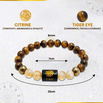 Leo (सिंह राशि) Zodiac Tiger Eye & Citrine Crystal Bracelet
