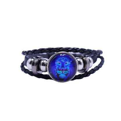Zodiac Bracelet–Elegant Black Leather Design with 12 Constellation Signs