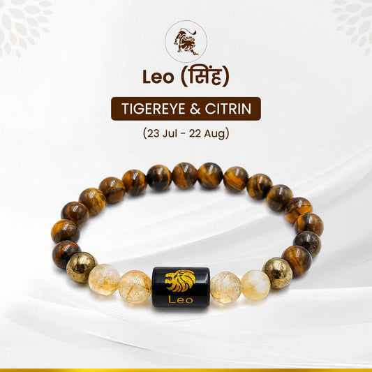 Leo (सिंह राशि) Zodiac Tiger Eye & Citrine Crystal Bracelet
