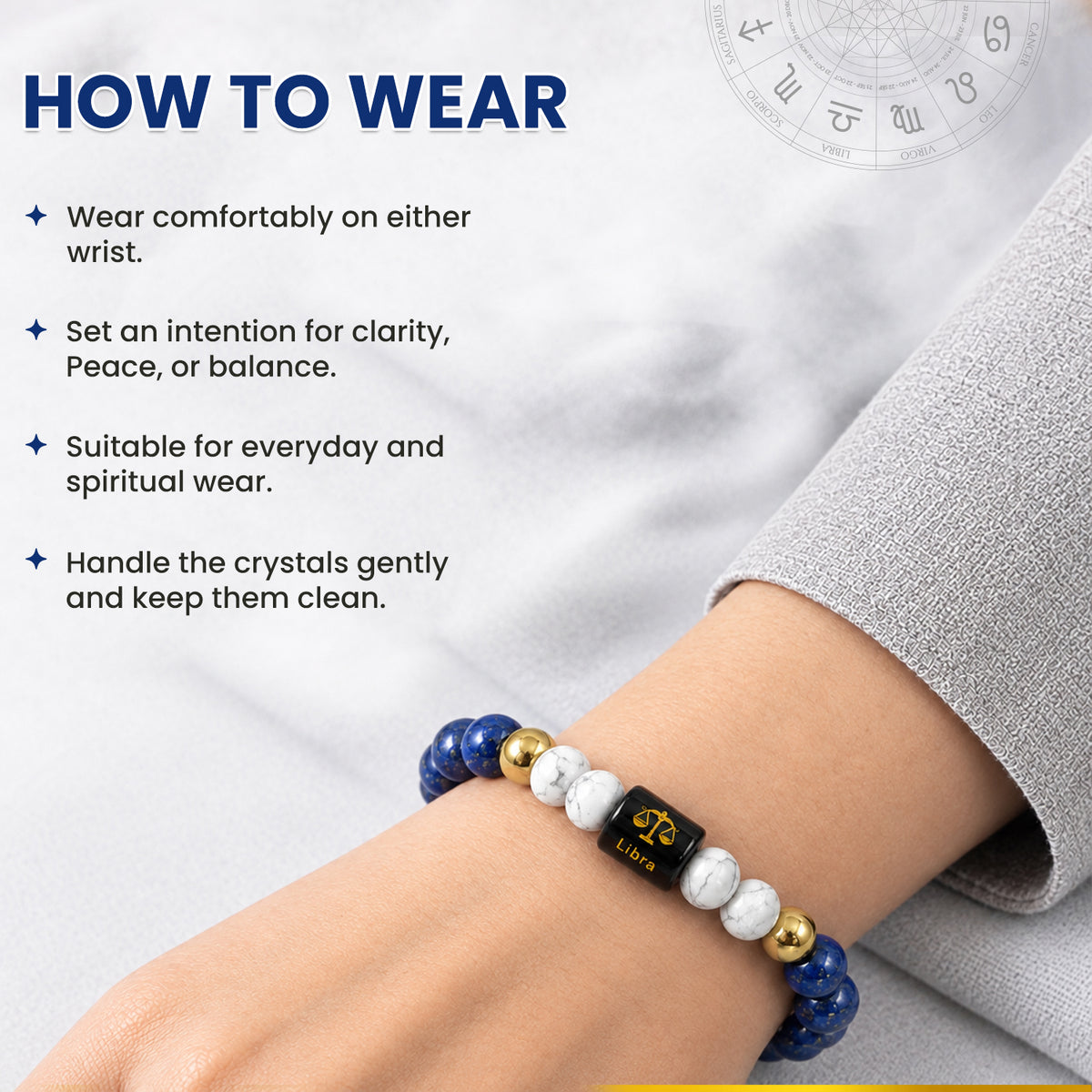 Libra (तुला राशि) Zodiac Lapis Lazuli & Howlite Crystal Bracelet