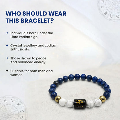 Libra (तुला राशि) Zodiac Lapis Lazuli & Howlite Crystal Bracelet