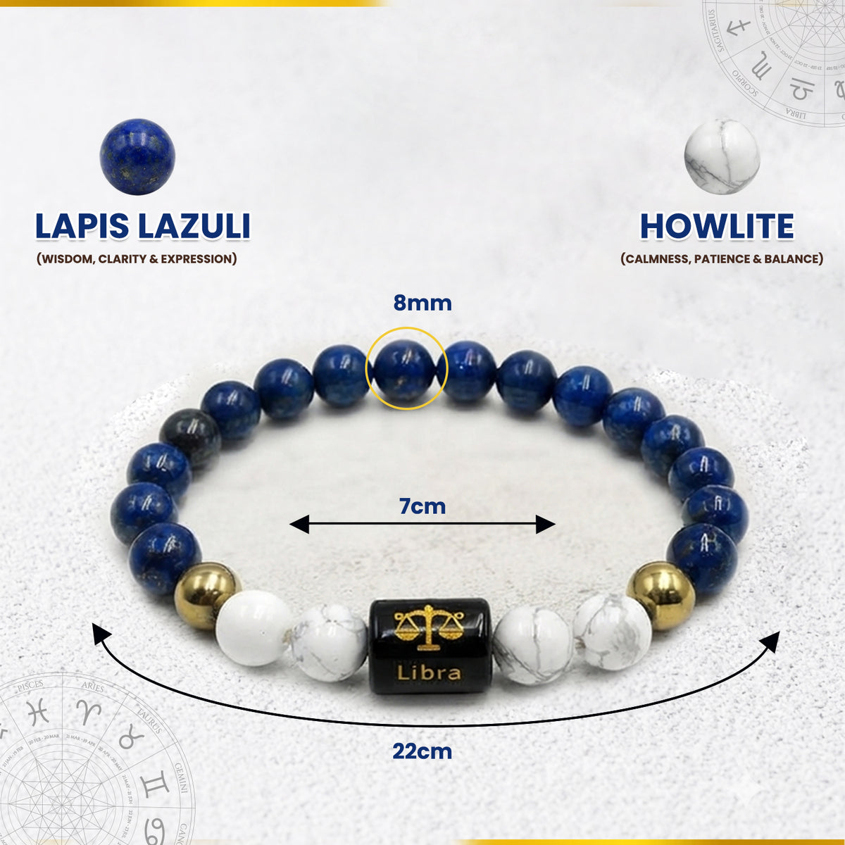 Libra (तुला राशि) Zodiac Lapis Lazuli & Howlite Crystal Bracelet