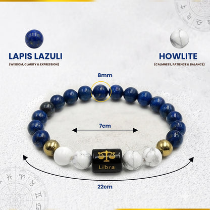 Libra (तुला राशि) Zodiac Lapis Lazuli & Howlite Crystal Bracelet