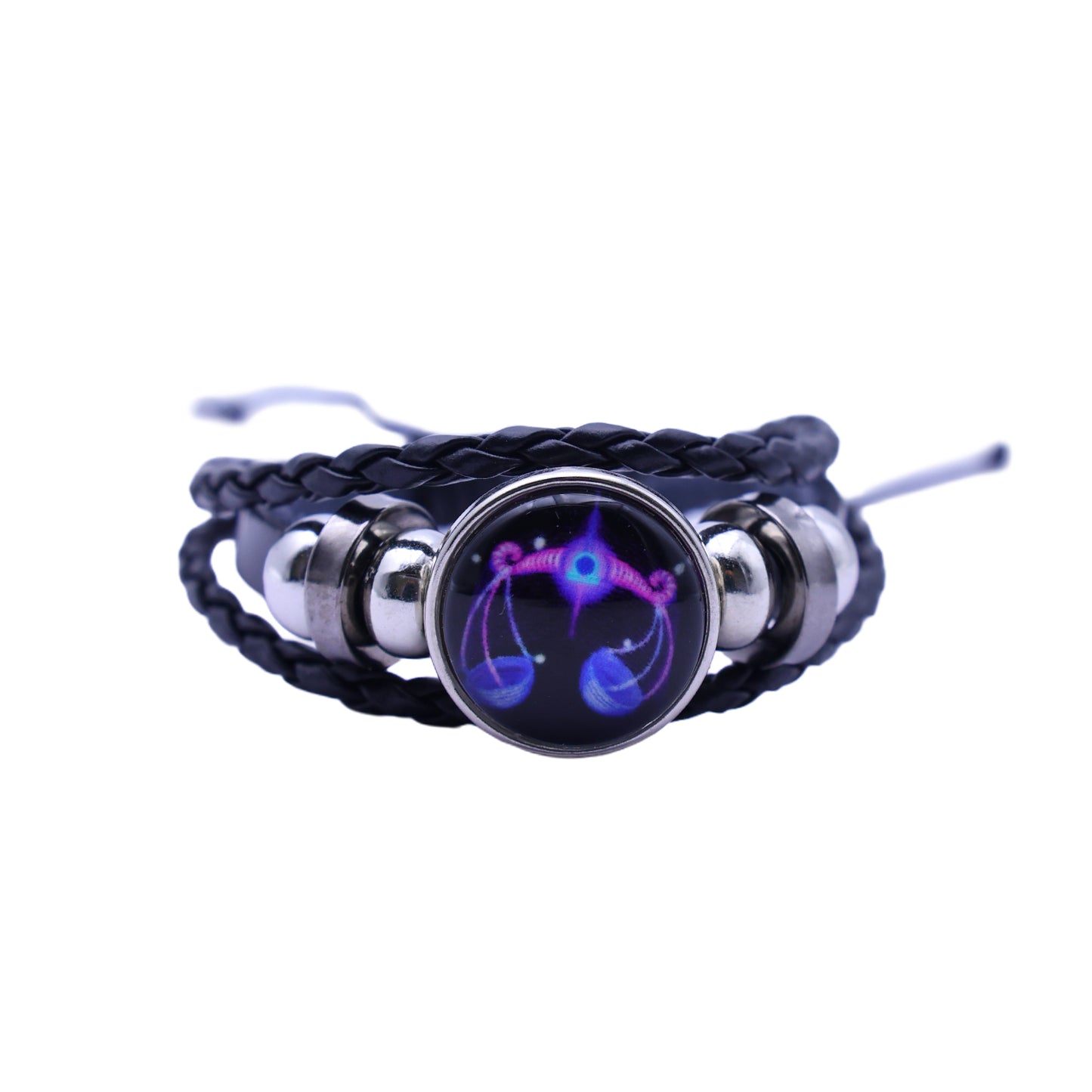 Zodiac Bracelet–Elegant Black Leather Design with 12 Constellation Signs