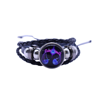 Zodiac Bracelet–Elegant Black Leather Design with 12 Constellation Signs
