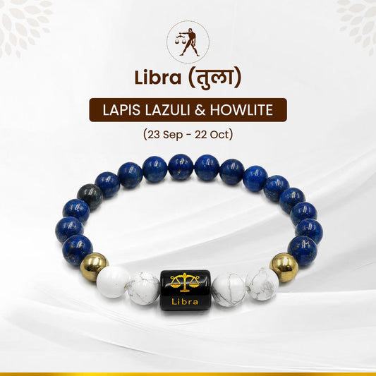 Libra (तुला राशि) Zodiac Lapis Lazuli & Howlite Crystal Bracelet