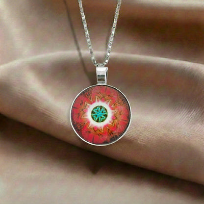 Red Mandala Crystal Pendant