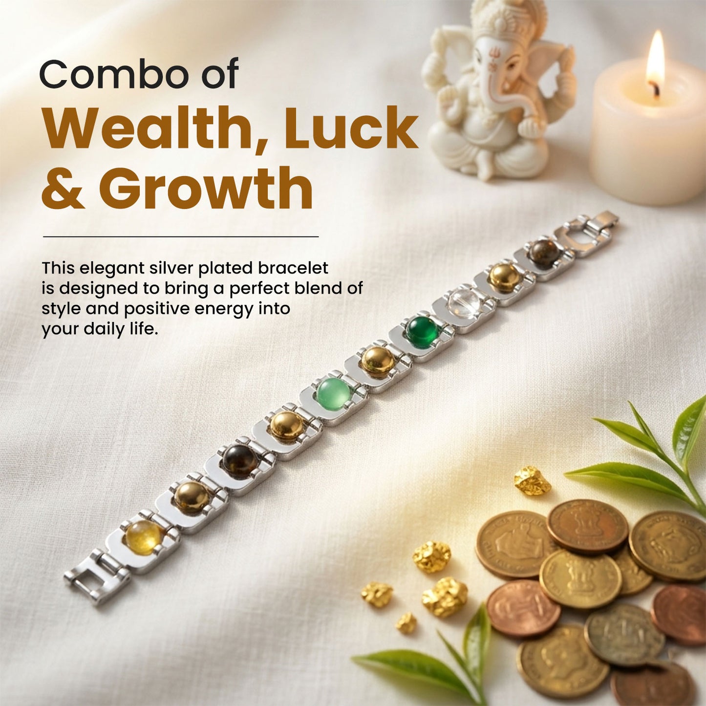 Dhan Yog Silver Plated Bracelet – Attract Wealth, Luck & Money