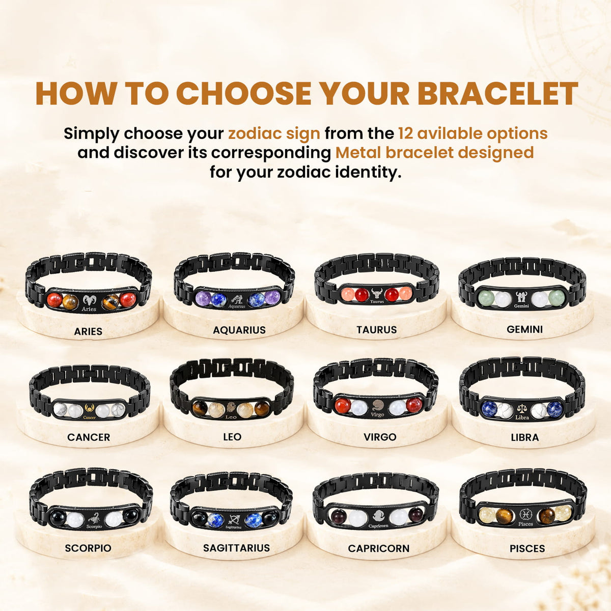 Metal Zodiac Bracelet Collection with 12 Constellation Signs