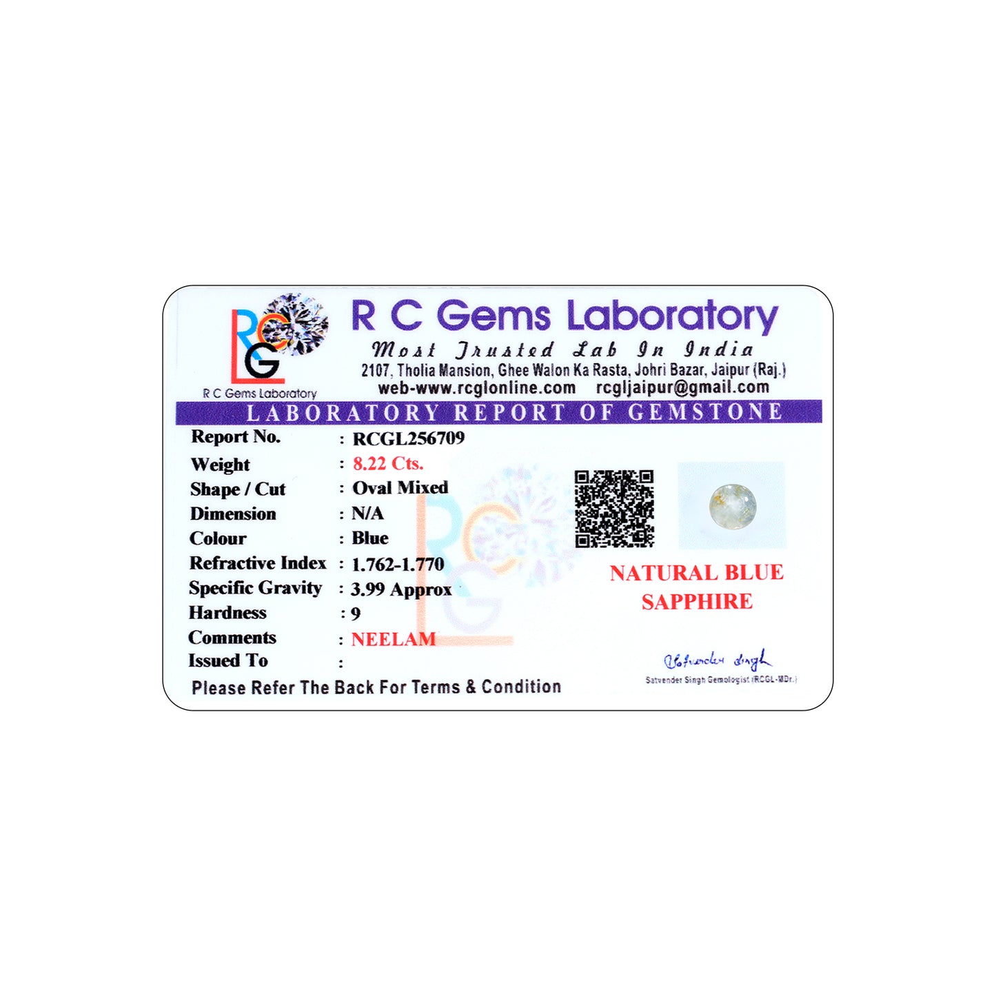 Neelam (Blue Sapphire) 8.22 Cts