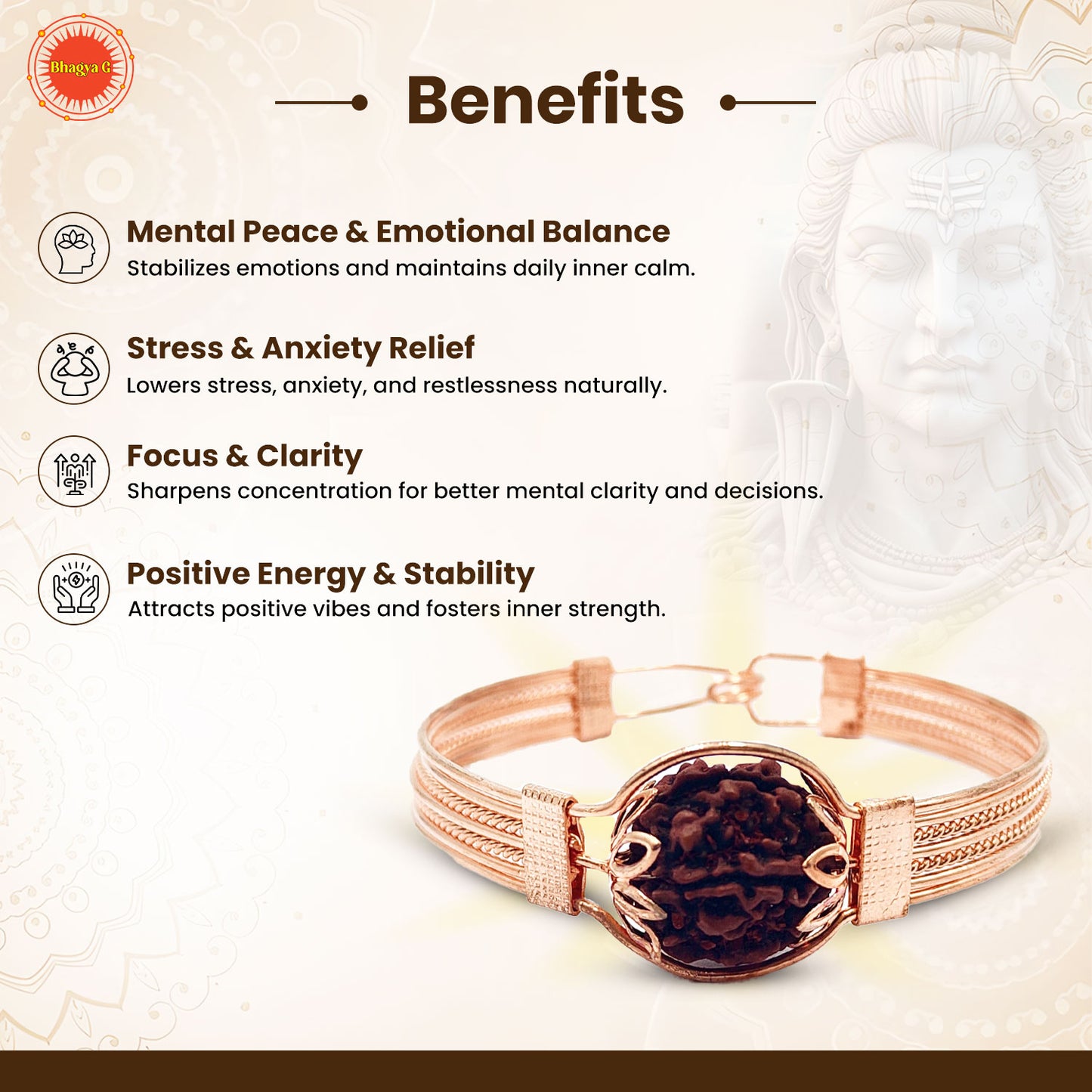 Original 5 Mukhi Rudraksha Brass Bracelet 
