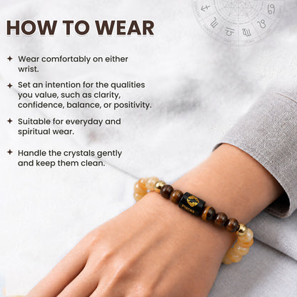 Pisces (मीन राशि) Zodiac Citrine & Tiger Eye Crystal Bracelet