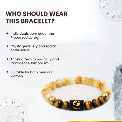 Pisces (मीन राशि) Zodiac Citrine & Tiger Eye Crystal Bracelet