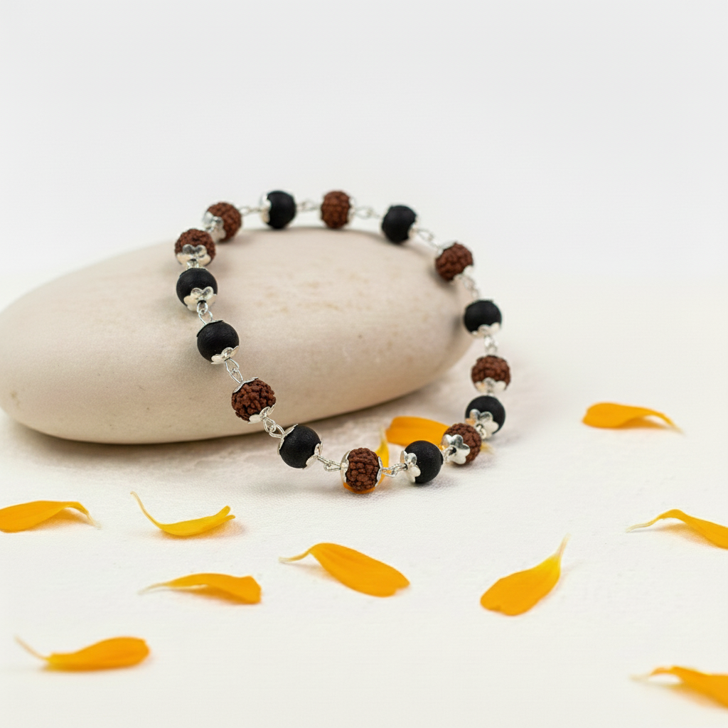 Rudraksha Karungali Silver Capping Bracelets