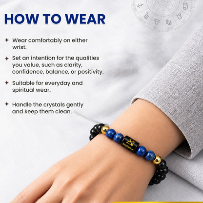 Sagittarius (धनु राशि) Zodiac Black Obsidian & Lapis Lazuli Crystal Bracelet