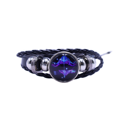 Zodiac Bracelet–Elegant Black Leather Design with 12 Constellation Signs