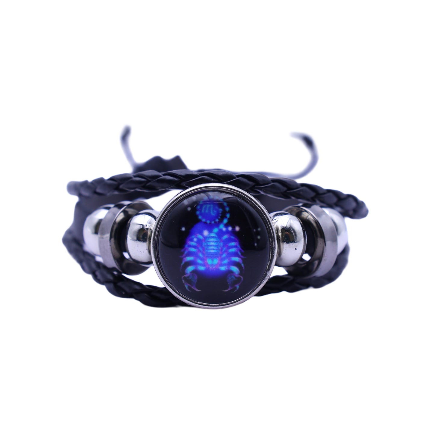 Zodiac Bracelet–Elegant Black Leather Design with 12 Constellation Signs