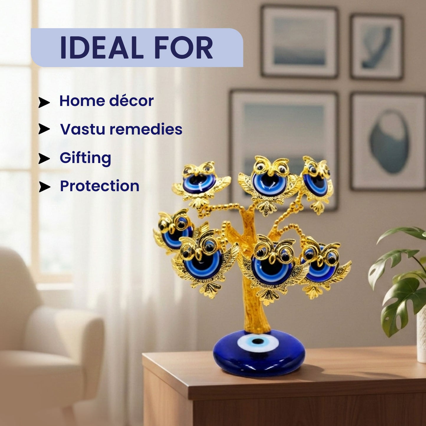 7 Golden Owl Evil Eye Tree