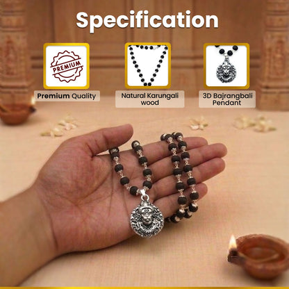 Silver Plated 3D Bajrangbali Pendant with Karungali Mala