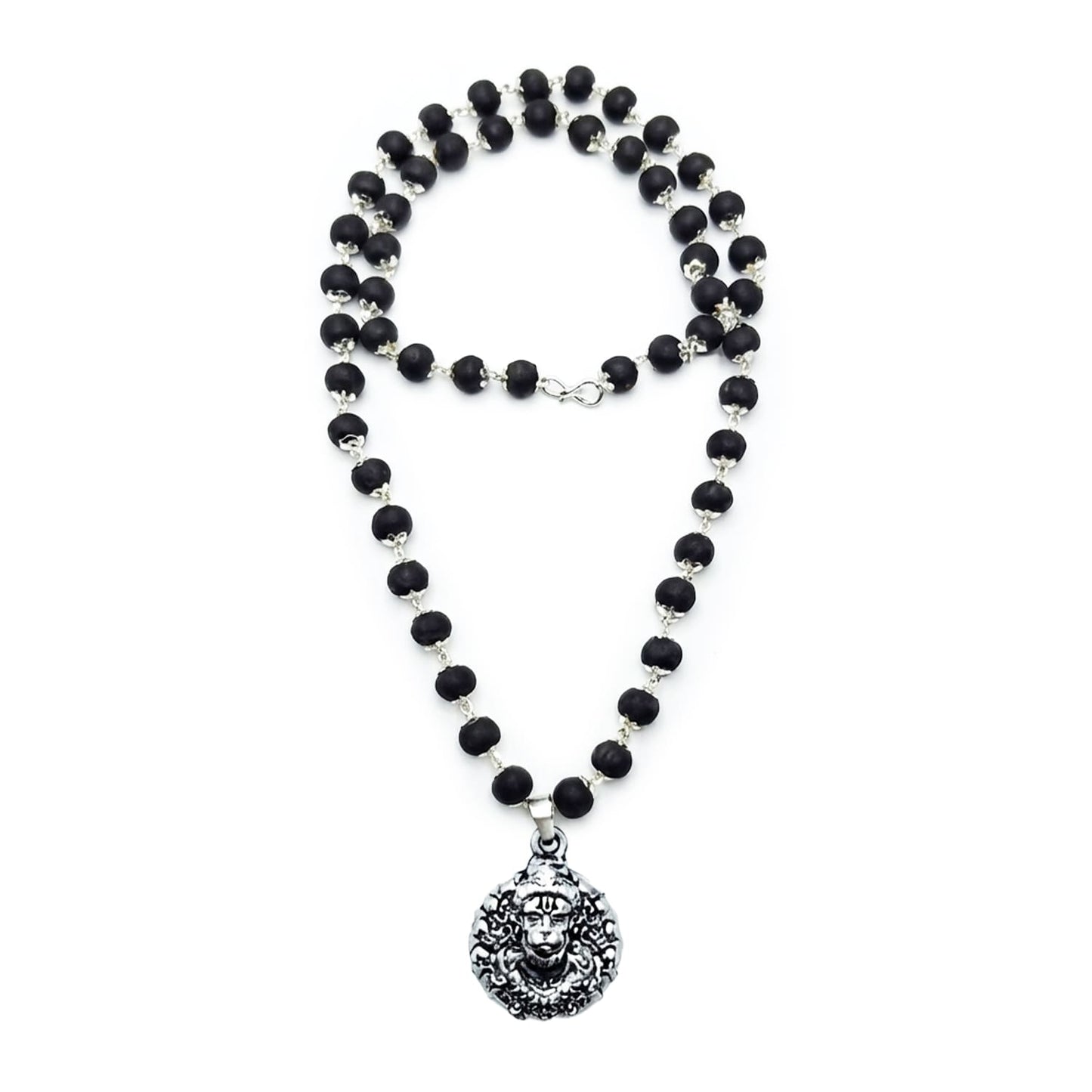 Silver Plated 3D Bajrangbali Pendant with Karungali Mala