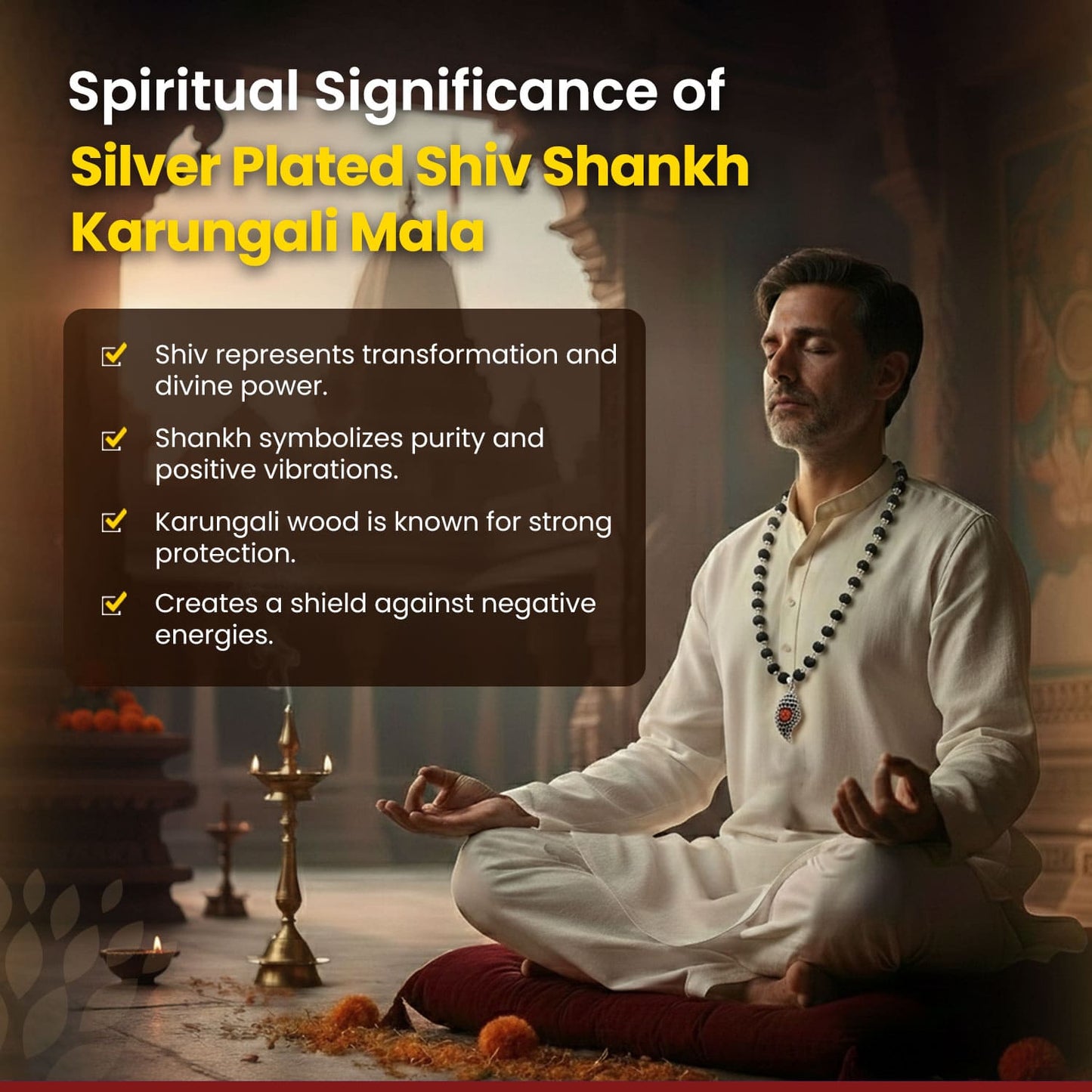 Silver Plated Shiv Shankh Karungali Mala