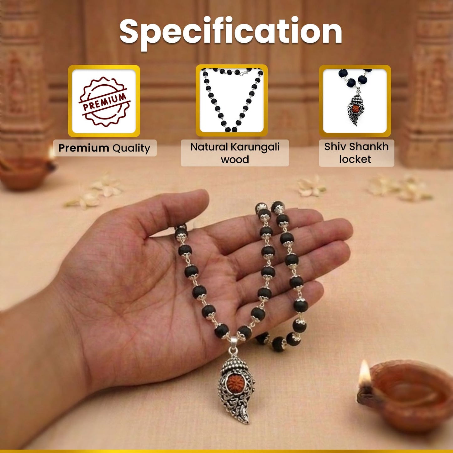 Silver Plated Shiv Shankh Karungali Mala